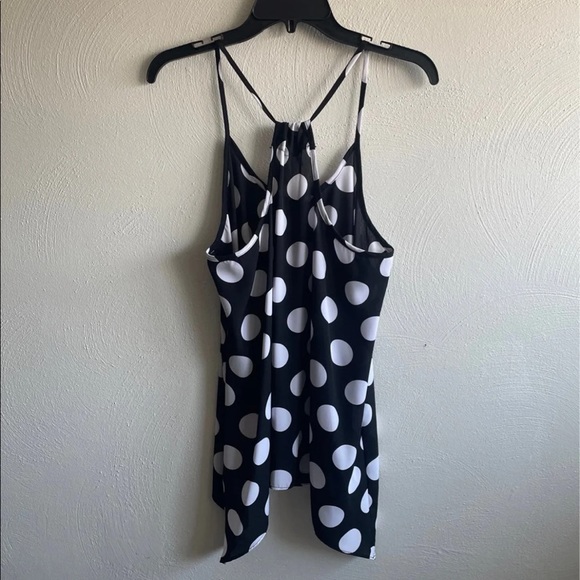 Studio Y Black and White Polka Dot Asymmetrical Sleeveless Top Size Medium - Picture 3 of 4